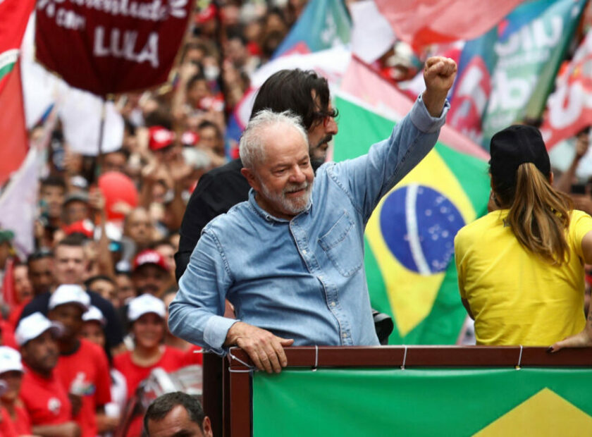 Brazil's former President and presidential candidate Silva leads the 'march of victory', in Sao Paulo