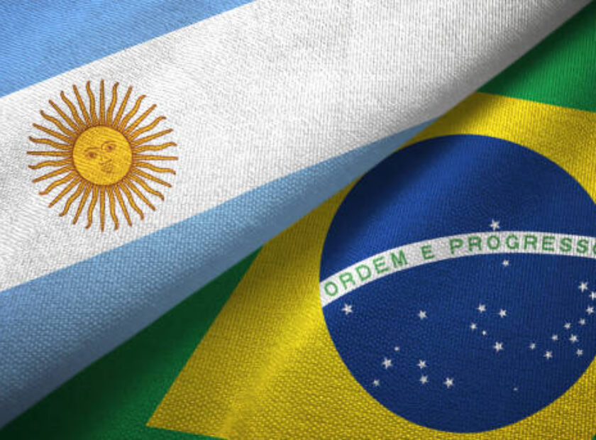 Brazil and Argentina flag together realtions textile cloth fabric texture